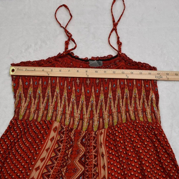 World Market Boho Maxi Dress Sz M Smocked Tiered Flowy Southwestern Tribal Aztec - Picture 11 of 14